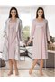 Women's Powder Plaid Design Long Sleeve Maternity Dressing Gown Nightgown Set of 2 - 4