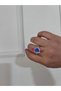 Steel Gold Detail Red Blue Silver Stone Detail Shiny Bright Ring Compatible with Any Finger - 2