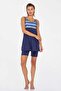 Zero Sleeve Shorts Semi-Closed Swimsuit 3872 Shely Dark Navy Blue. - 5