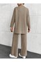 Tkm0005 Women's Dark Beige Glitter Half Turtleneck Pique Sweater-Pants Knitwear Set - 5