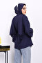 Navy Blue Crew Neck Waist Belted Tunic - 4