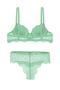 Anna 2735 Lace Low-Cut Padded Push-Up Bra and Panty Set - Green - 2