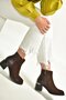 V555559502 Brown Genuine Leather Suede Thick Heeled Women's Boots