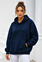 Women's Navy Blue Kangaroo Pocket Hooded Scuba Sweatshirt - 6