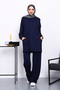 Navy Blue Side Pocket Shoulder Piece Bottom piped Modal Set
