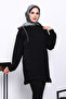 Black Mock Neck Tulle Embroidered Tunic - 3
