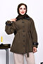 Khaki Leather Detailed Belted Trench Coat - 3