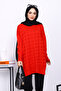 Red Houndstooth Patterned Cold Thread Knitwear Tunic