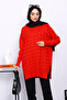 Red Houndstooth Patterned Cold Thread Knitwear Tunic - 3