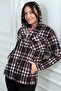Women's Hooded Plaid Patterned Metal Button Pocket Shirt - 2