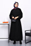 Black Front Stitched Oversized Textured Long Elise - 2