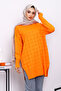 Orange Houndstooth Patterned Cold Thread Knitwear Tunic - 2