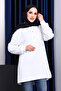 Ecru Stone Embroidered Buttoned Tunic