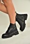 V555700703 Black Genuine Leather Lace-Up Women's Boots - 2