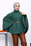 Emerald Green Hakim Collar Poncho with Waist Belt - 3