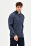 Satka Men's Navy Blue-Melange Thick Hair Knit Half Zipper Cotton Sweater - 5