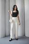 High Waist Lace-Up Pocketed Satin Trousers - Cream - 2