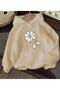 Daisy Print Detailed Hooded Sweatshirt with Fleece Inside