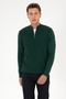 Men's Slim Fit Half Zipper Dark Green Sweater 50307830-Vr079 - 3