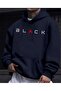 Black K Hooded Sweatshirt with Text Detail and Fleece Inside