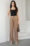 High Waist Lace-Up Pocketed Satin Trousers - Brown - 2