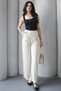 High Waist Lace-Up Pocketed Satin Trousers - Cream - 5