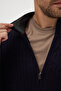 Bernat Men's Navy Blue Full Zipper Hair Braided Cotton Sweater - 2