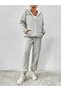Sierra Nevada Winter Cardigan Sweatpants Bottom Top Set - Gray Printed Zippered Oversize Hoodie - 2