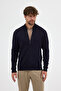Bernat Men's Navy Blue Full Zipper Hair Braided Cotton Sweater