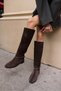 ELVIRA WOMEN'S BROWN REAL SUEDE BUCKLED BOOTS - 6