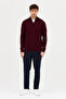Satka Men's Burgundy Thick Hair Knit Half Zipper Cotton Sweater - 3