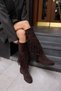 Pulina Women's Brown Real Suede Puskul Detail Unpadded Boots - 6