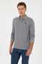 Men's Regular Fit Polo Collar Gray Melange Basic Sweatshirt 50307757-Vr086