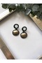 Brand model stone detailed earrings - 2