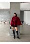 Women's Burgundy Turtleneck Button Detail Belted Poncho