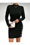 Buttoned High Neck Slit Detailed Mini Slim Fit Dress - 2