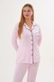 Buttoned Women's Shirt Collar Long Sleeve Pajama Set 65% Cotton 35% Viscose - 3