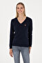 Women's Navy Blue V-Neck Basic Sweater 50307727-Vr033 - 3