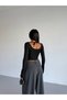 Women's Clothing Black Color Stretchy Fabric Stitching Detail Long Sleeve Lace-Up Blouse - 4