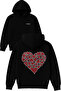 Diamond Heart Design Printed Oversized Black Hooded Sweatshirt