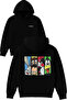 Various Characters Design Printed Oversized Black Hooded Sweatshirt