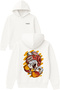 Boxer Rabbit Design Printed Oversized White Hooded Sweatshirt