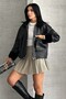 Women's Faux Leather Fur Lined O Oversized Bomber Jacket – Winter Plush Detailed Leather Coat - 4