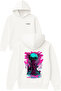 Tree with Mushrooms Design Printed Oversized White Hooded Sweatshirt