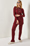 Women's Burgundy Corded Fabric Bottom Top Set Tkm-19000457