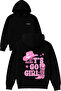 Pink Lets Go Girls Design Printed Oversized Black Hooded Sweatshirt