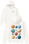 Planets 1 Design Printed Oversized White Hooded Sweatshirt