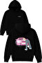 Pink Car Design Printed Oversized Black Hooded Sweatshirt