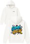 Game over Blue Orange Design Printed Oversized White Hooded Sweatshirt