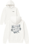 Never Give up Design Printed Oversized White Hooded Sweatshirt